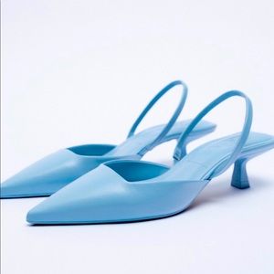 Zara Cotton Blue leather heels